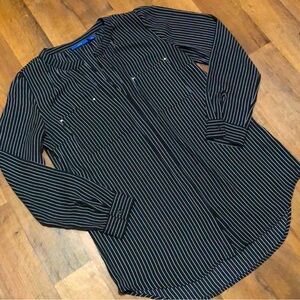 Apt. 9 Black White Pinstripe Long Sleeve Blouse NWOT Size S